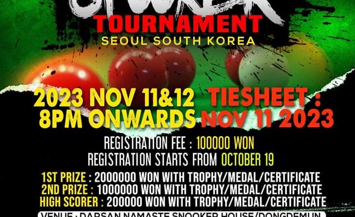 कोरिया सउलमा अहिलेसम्मकै सर्वाधिक पुरस्कार राशीको स्नूकर प्रतियोगिता हुने 