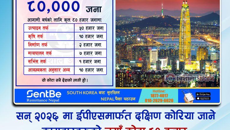 ईपीएसअन्तर्गत सन् २०२६ मा कोरिया जाने कामदारको संख्या घट्यो, पानीजहाज क्षेत्रको छुट्टै कोटा नहुने