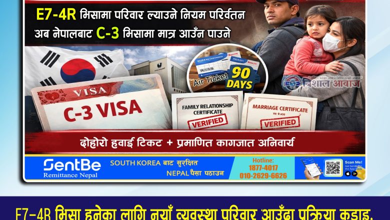 E7-4R भिसा हुनेका लागि नयाँ व्यवस्था परिवार आउँदा प्रक्रिया कडाइ, नेपालबाट C-3 भिसामा मात्र आउन पाउने लगायत बिभिन्न नया नियम